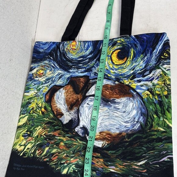 Lumagallerie Sleepy Jack Russel Pup Night Aja Terrier Black Canvas Bag - Picture 7 of 11